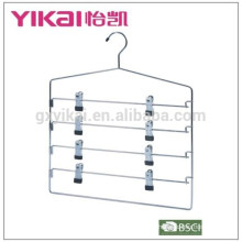 Multifuctional space saving chrome plated metal skirt hanger with 4 tiers of clips